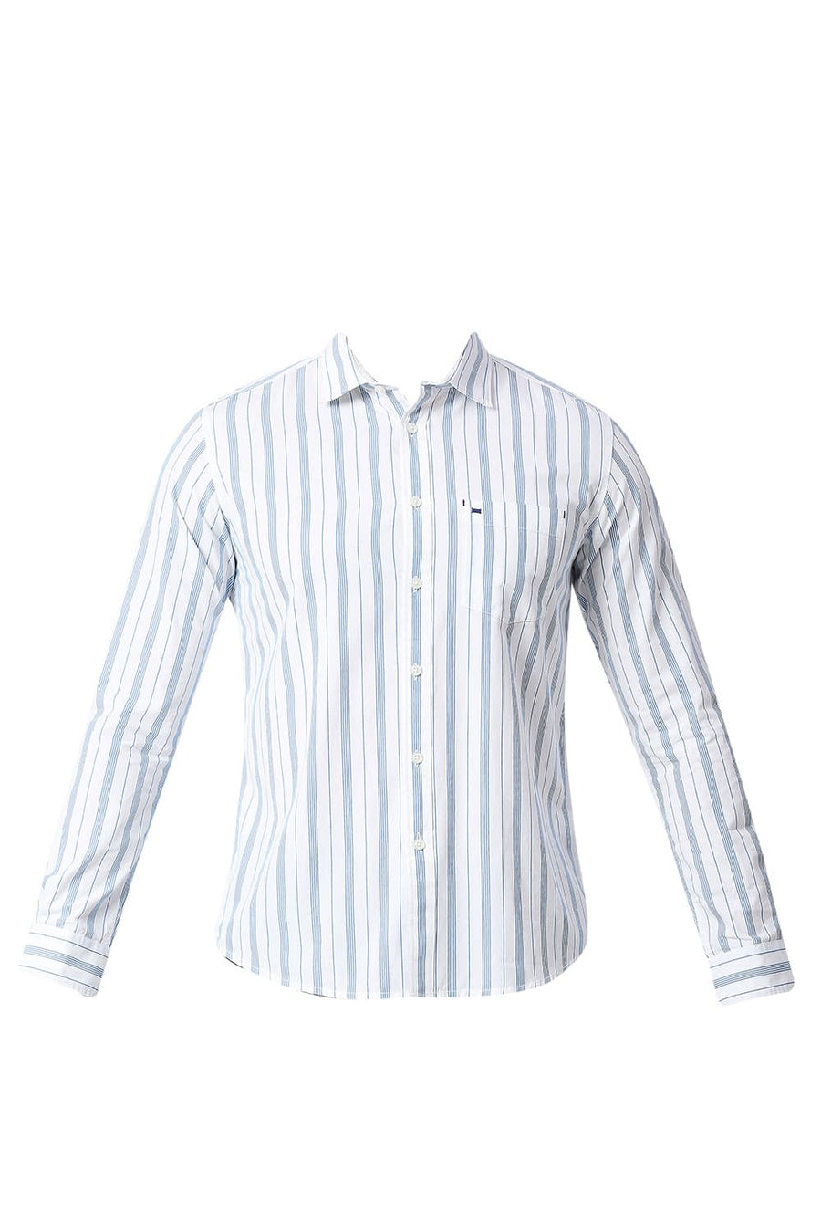 BASICS SLIM FIT IBIZA BLUE COTTON STRIPE SHIRT