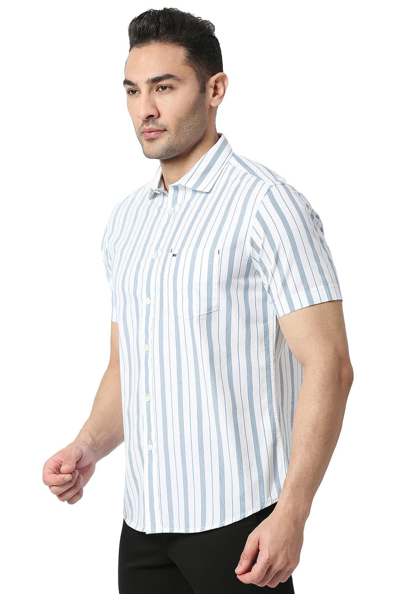 BASICS SLIM FIT COTTON STRIPE HALFSLEEVES SHIRT