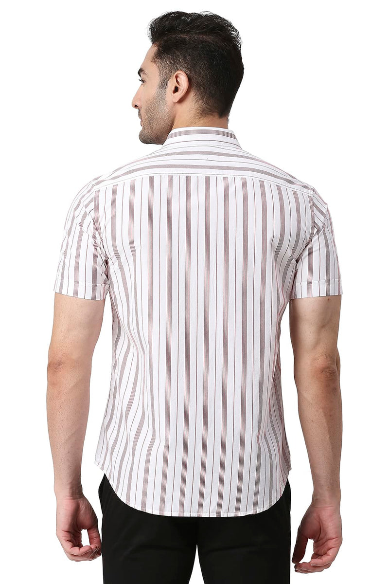 BASICS SLIM FIT COTTON STRIPE HALFSLEEVES SHIRT