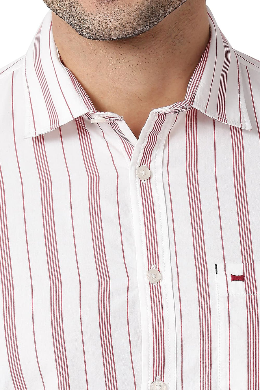 BASICS SLIM FIT RACING RED COTTON STRIPE SHIRT
