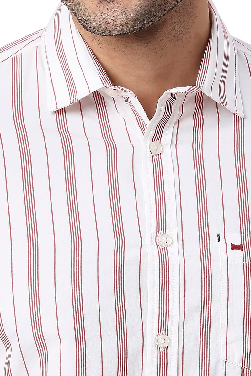 BASICS SLIM FIT COTTON STRIPE HALFSLEEVES SHIRT