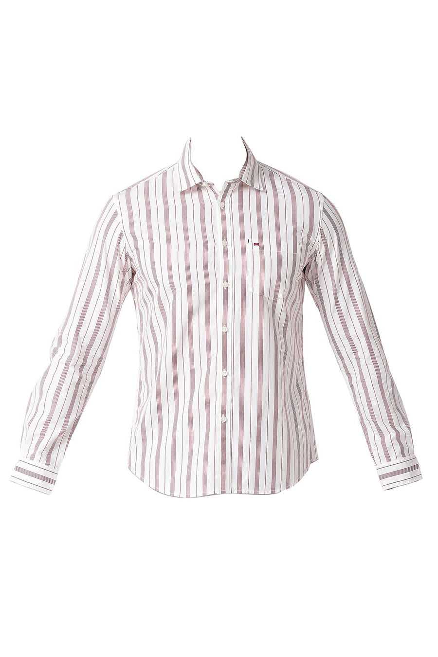BASICS SLIM FIT RACING RED COTTON STRIPE SHIRT