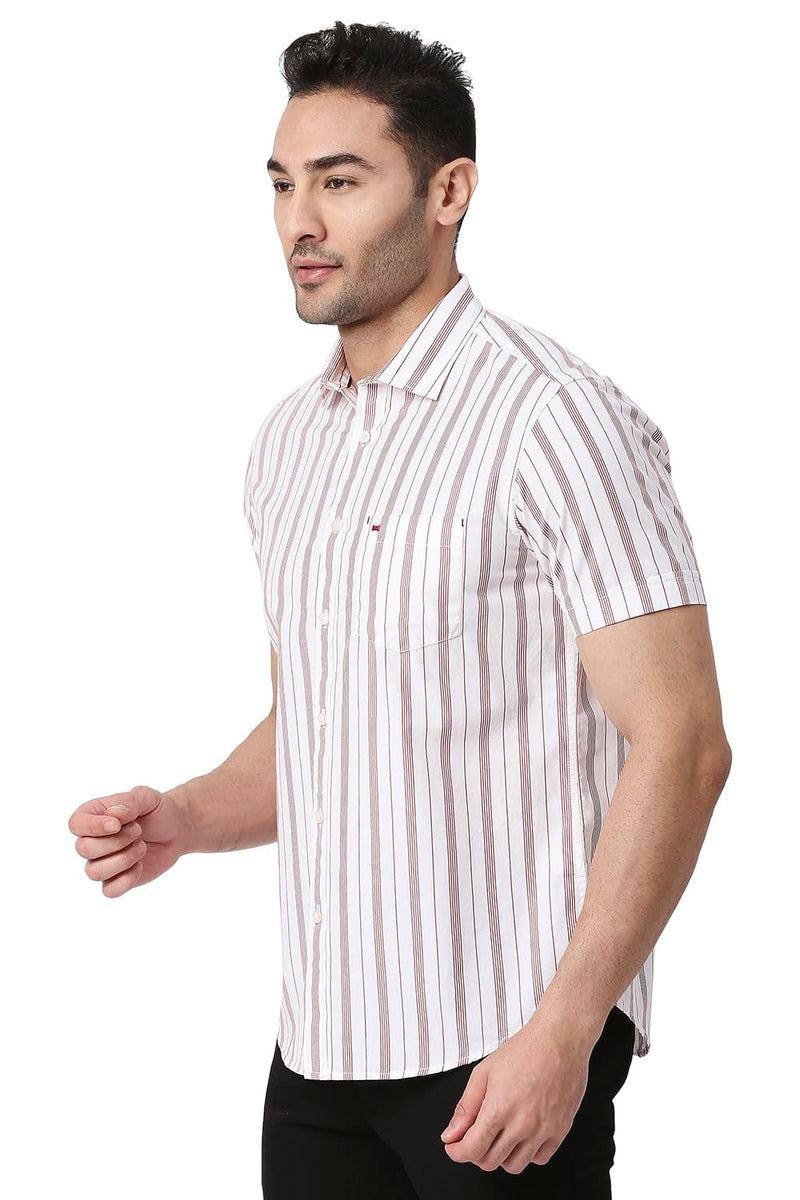 BASICS SLIM FIT COTTON STRIPE HALFSLEEVES SHIRT