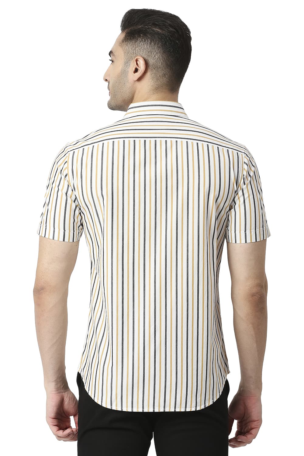 BASICS SLIM FIT COTTON STRIPE HALFSLEEVES SHIRT