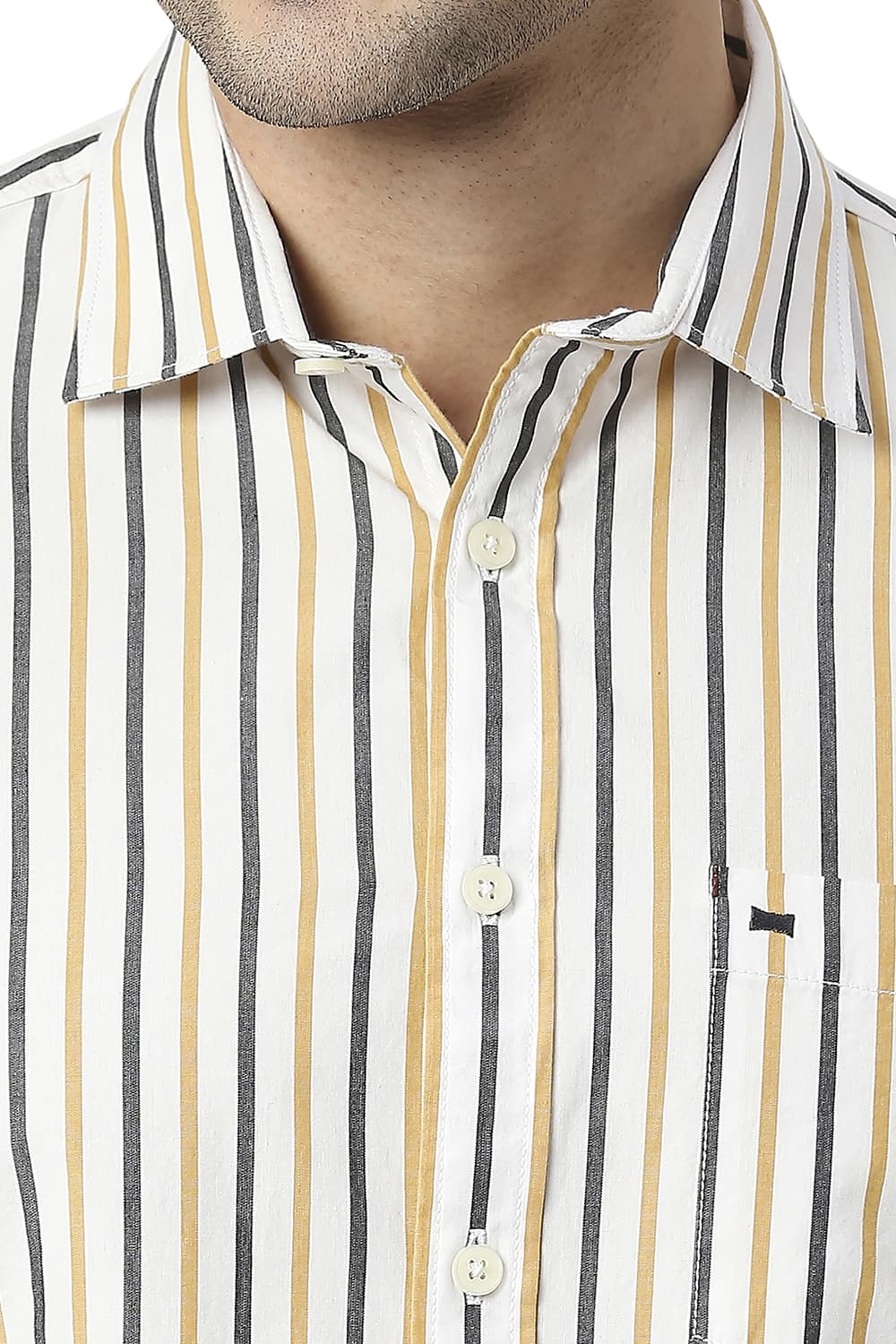 BASICS SLIM FIT COTTON STRIPE HALFSLEEVES SHIRT