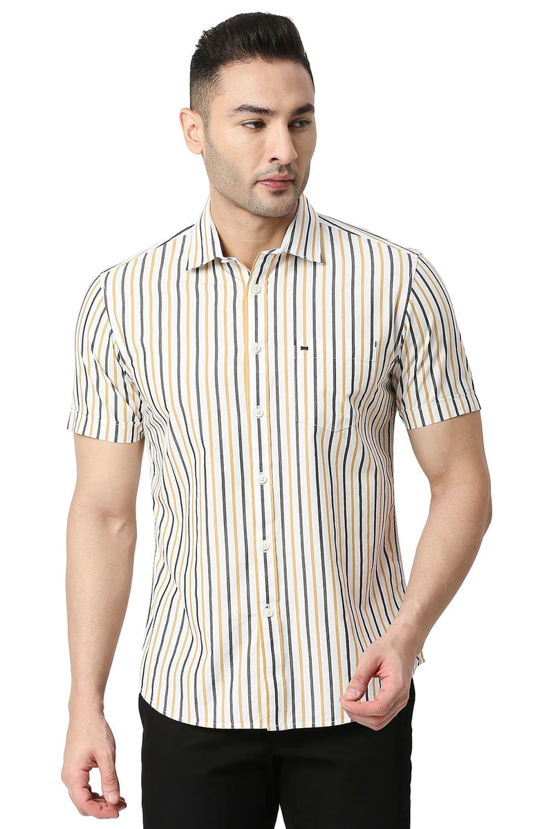 BASICS SLIM FIT COTTON STRIPE SHIRT