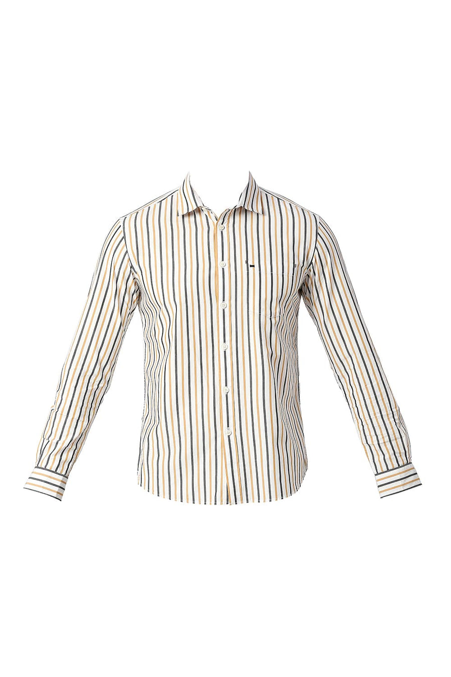 BASICS SLIM FIT GOLD KHAKI COTTON STRIPE SHIRT
