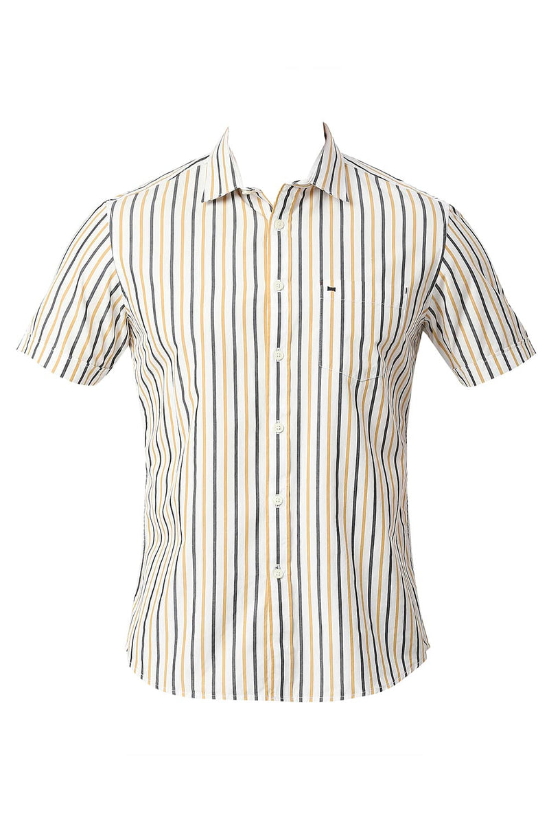 BASICS SLIM FIT COTTON STRIPE HALFSLEEVES SHIRT