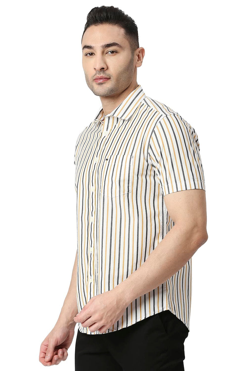 BASICS SLIM FIT COTTON STRIPE HALFSLEEVES SHIRT