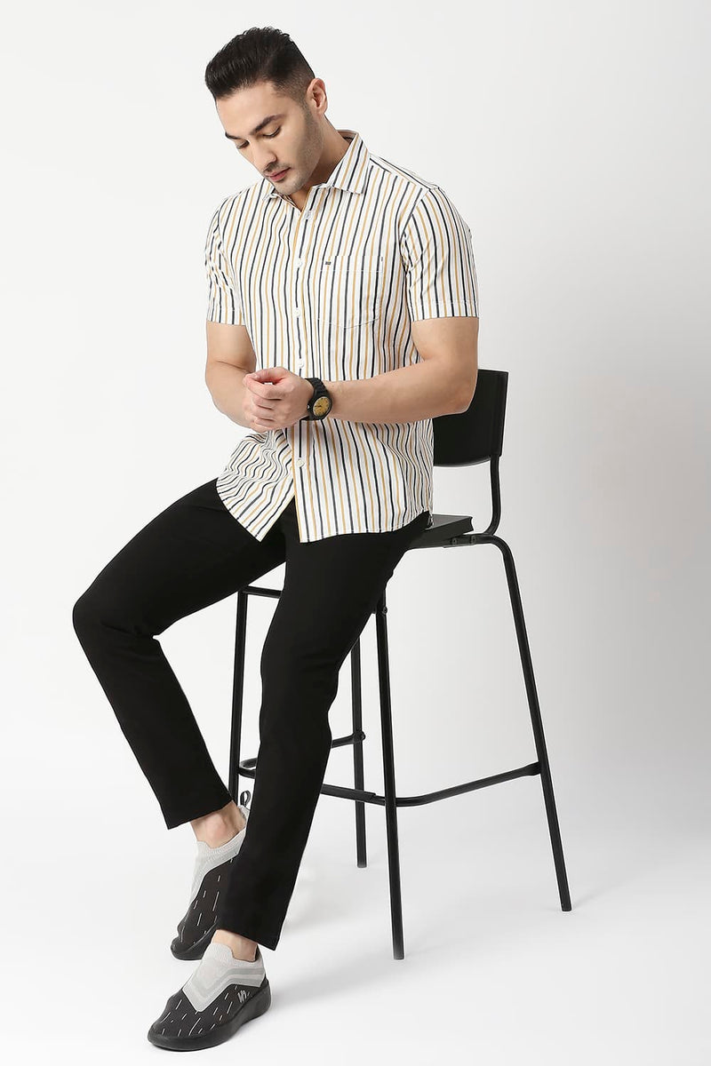 Slim Fit Cotton Stripe Halfsleeves Shirt