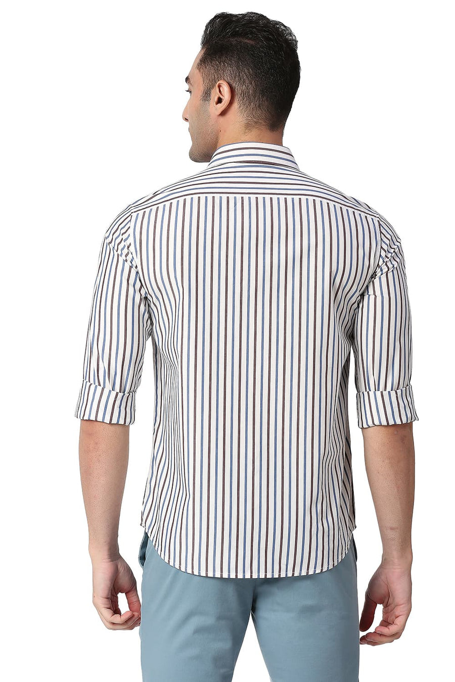 BASICS SLIM FIT BURNT MAROON COTTON STRIPE SHIRT