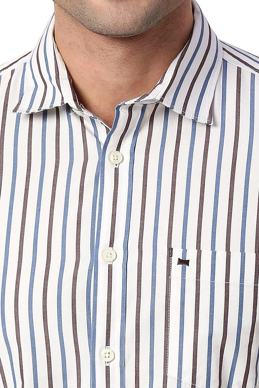 BASICS SLIM FIT BURNT MAROON COTTON STRIPE SHIRT