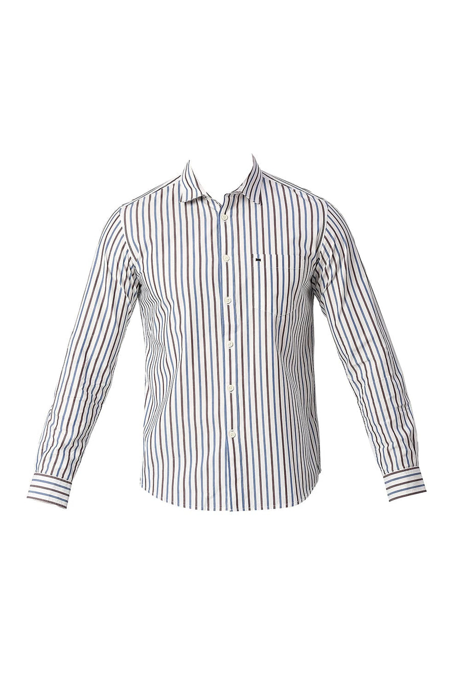 BASICS SLIM FIT BURNT MAROON COTTON STRIPE SHIRT