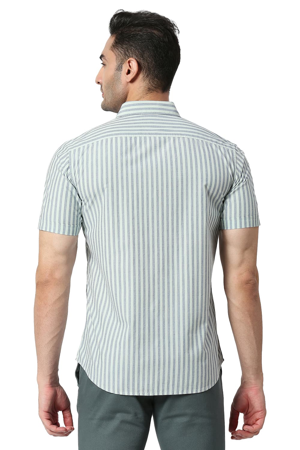 BASICS SLIM FIT COTTON STRIPE HALFSLEEVES SHIRT