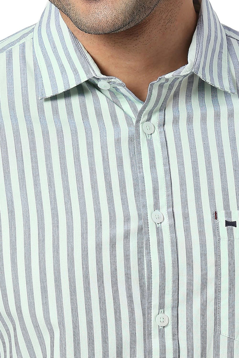 BASICS SLIM FIT COTTON STRIPE HALFSLEEVES SHIRT