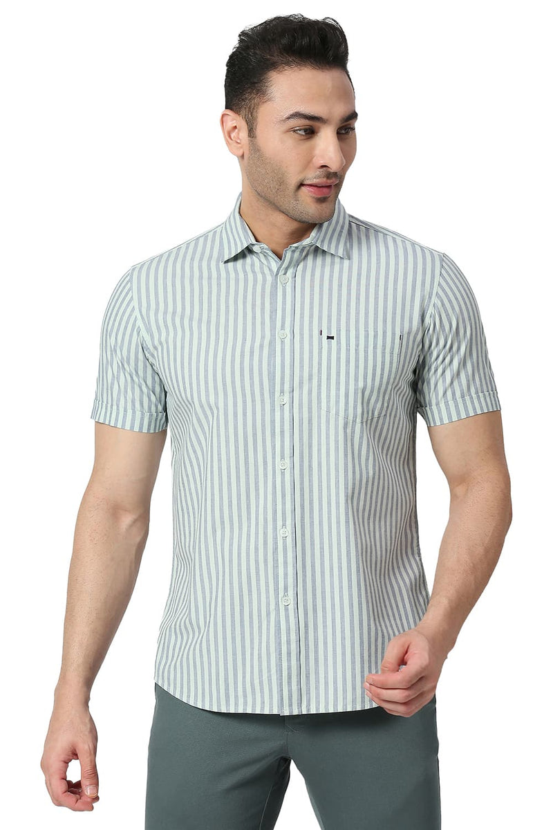 BASICS SLIM FIT COTTON STRIPE SHIRT