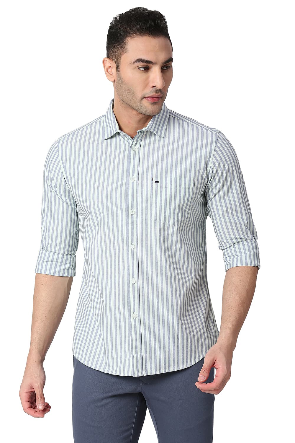 BASICS SLIM FIT COTTON STRIPE SHIRT