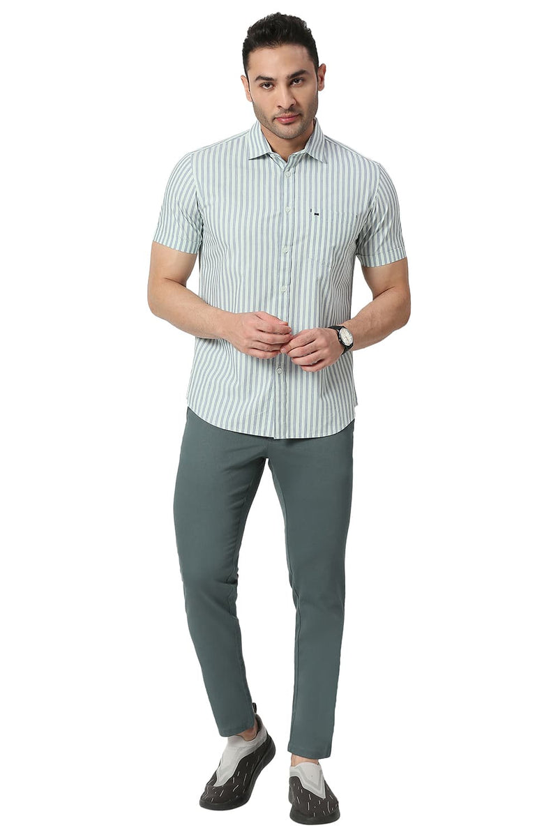 BASICS SLIM FIT COTTON STRIPE HALFSLEEVES SHIRT