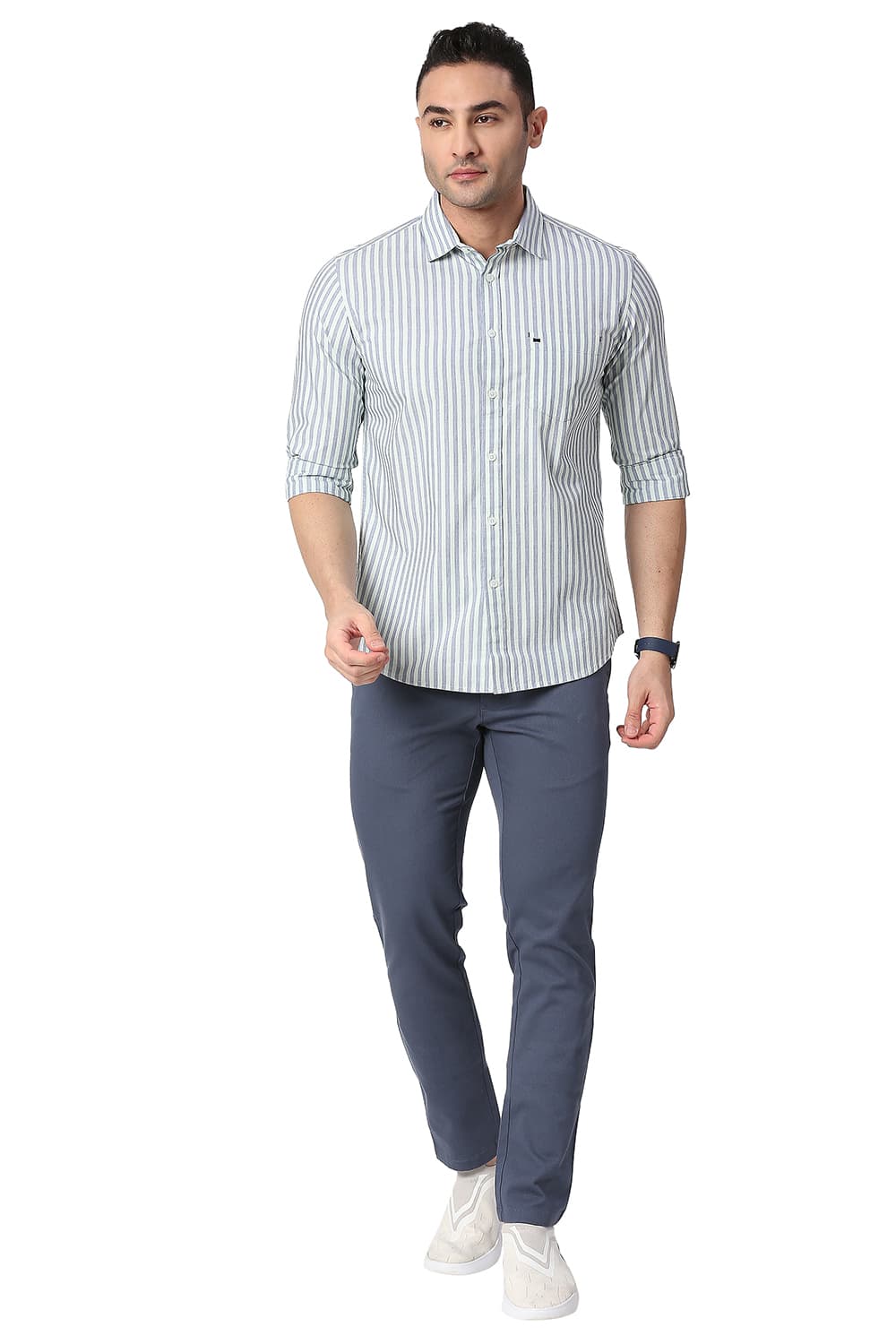 BASICS SLIM FIT COTTON STRIPE SHIRT