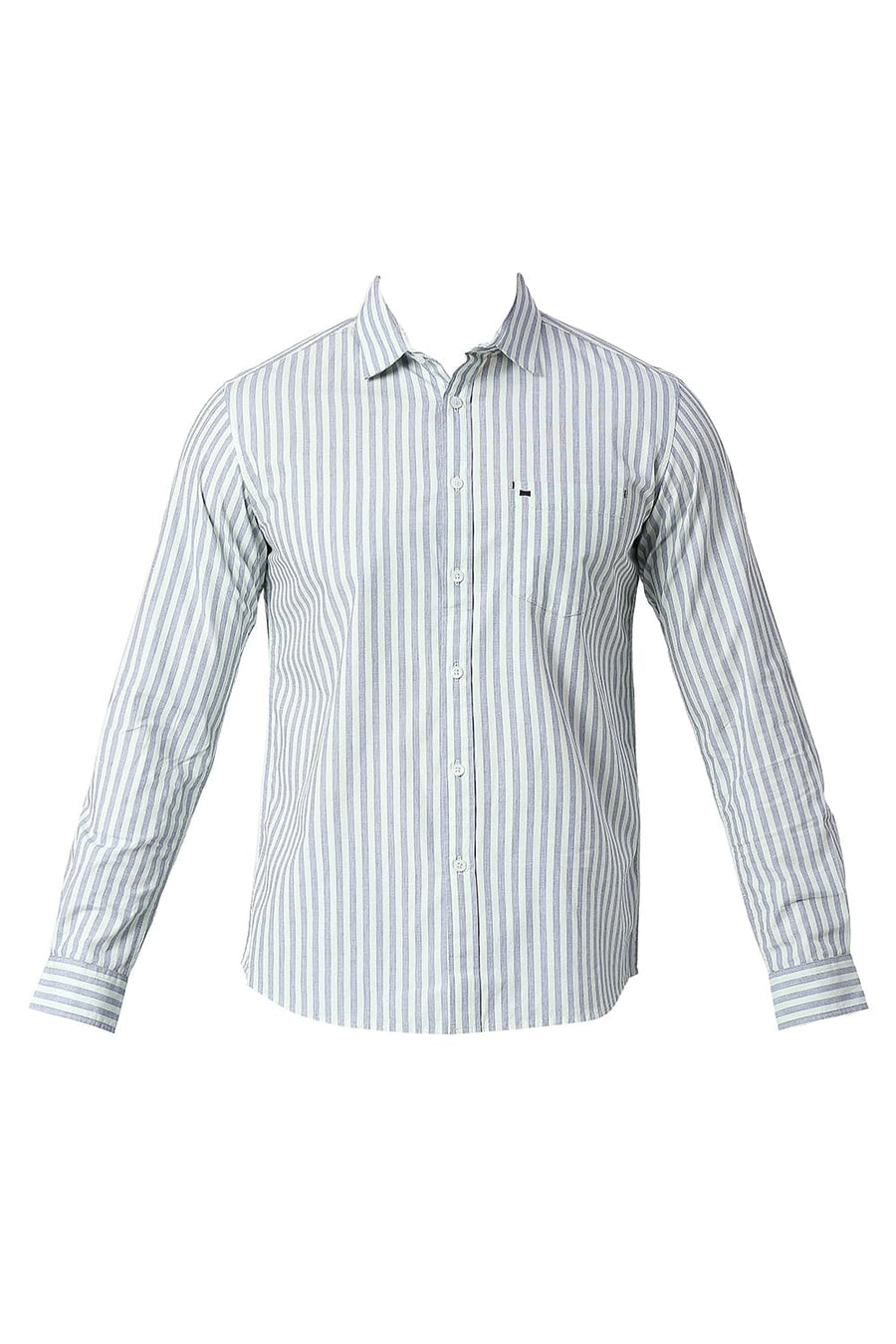 BASICS SLIM FIT DUSTY GREEN COTTON STRIPE SHIRT