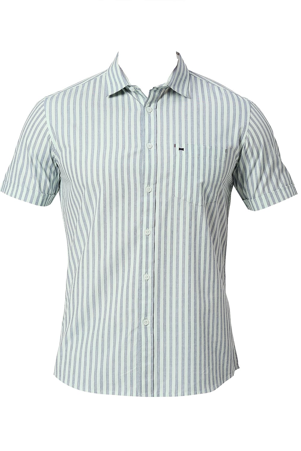 BASICS SLIM FIT COTTON STRIPE HALFSLEEVES SHIRT