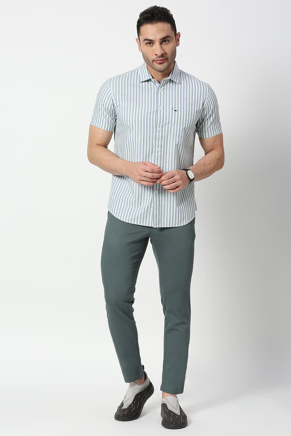 Slim Fit Cotton Stripe Halfsleeves Shirt