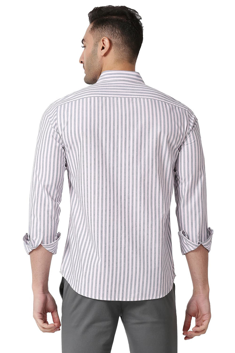BASICS SLIM FIT MAUVE PINK COTTON STRIPE SHIRT