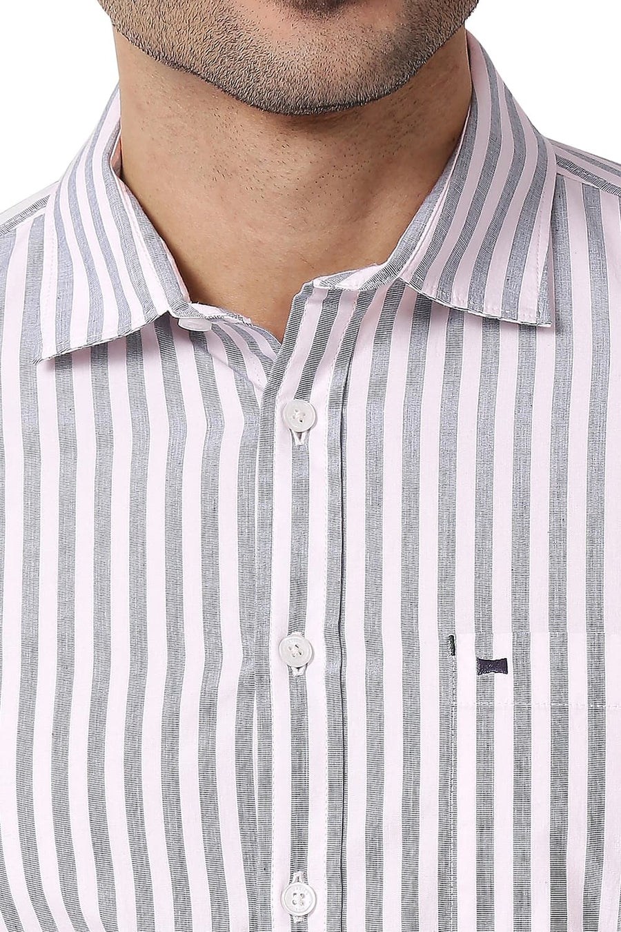 BASICS SLIM FIT MAUVE PINK COTTON STRIPE SHIRT