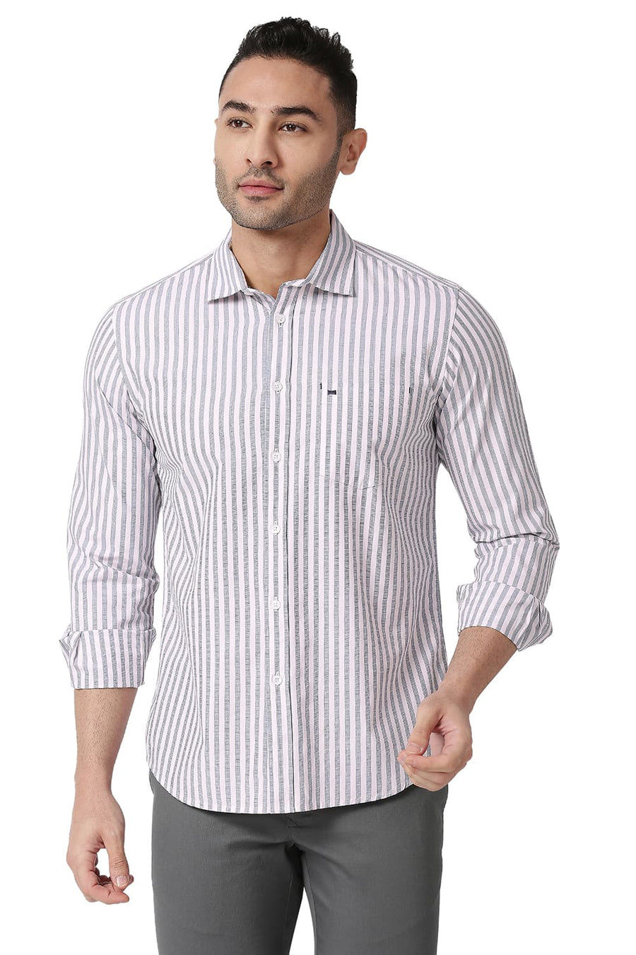 BASICS SLIM FIT MAUVE PINK COTTON STRIPE SHIRT