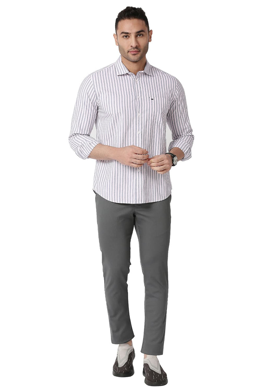 BASICS SLIM FIT MAUVE PINK COTTON STRIPE SHIRT