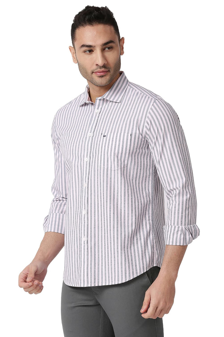 BASICS SLIM FIT MAUVE PINK COTTON STRIPE SHIRT