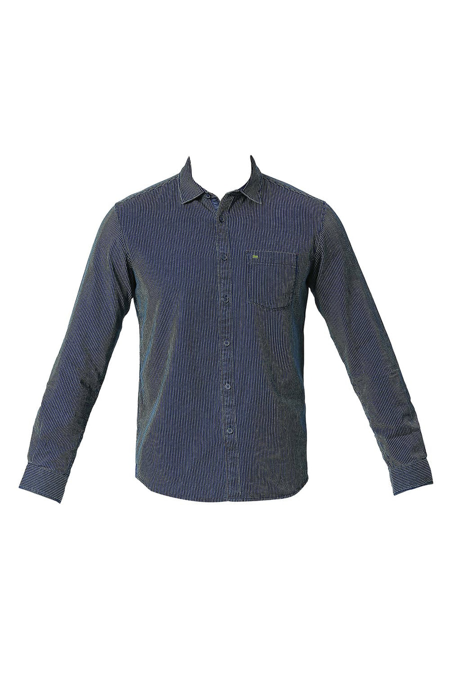 BASICS SLIM FIT JADE LIME GREEN COTTON INDIGO STRIPE SHIRT