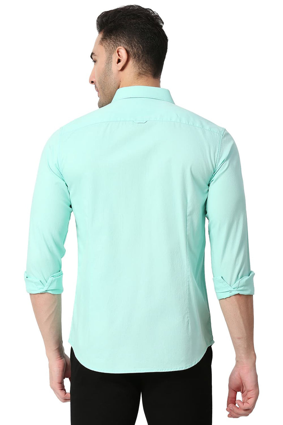 BASICS SLIM FIT BROOK GREEN COTTON DOBBY SHIRT