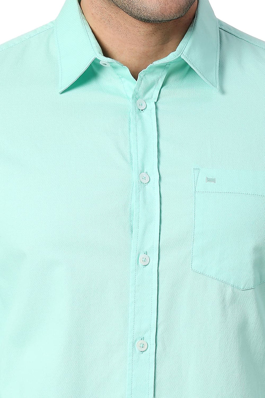 BASICS SLIM FIT BROOK GREEN COTTON DOBBY SHIRT