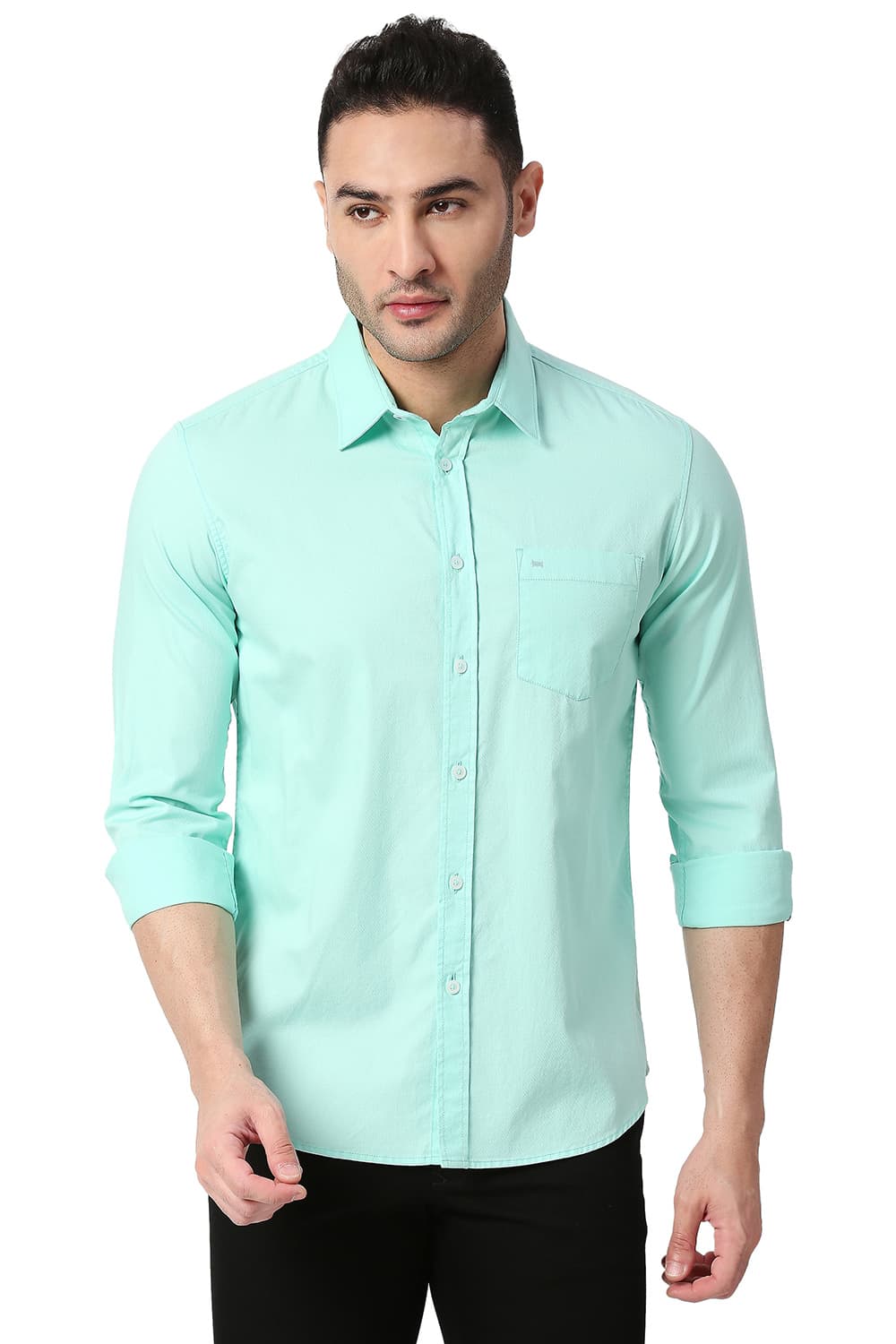 BASICS SLIM FIT COTTON DOBBY SHIRT