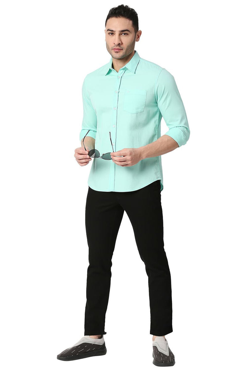 BASICS SLIM FIT COTTON DOBBY SHIRT