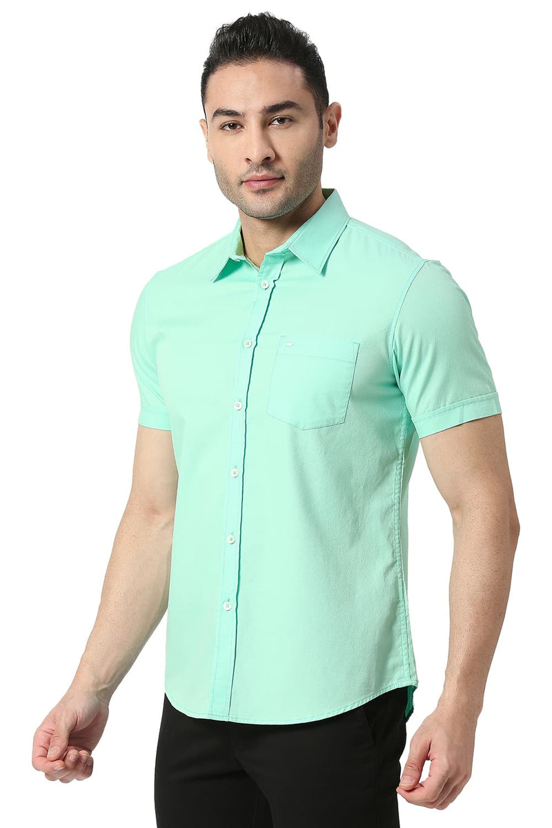 BASICS SLIM FIT COTTON DOBBY HALFSLEEVES SHIRT