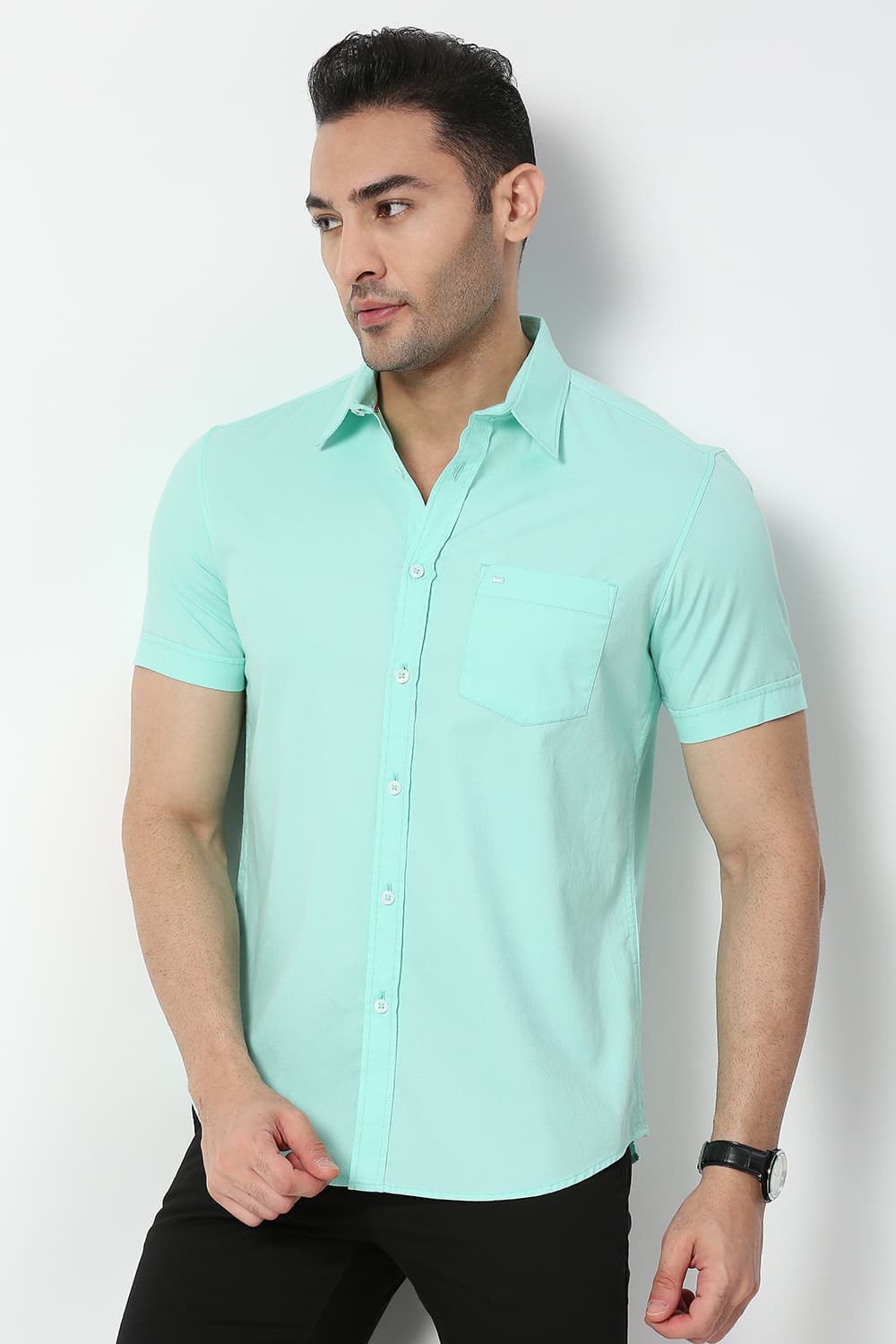 Slim Fit Cotton Dobby Halfsleeves Shirt