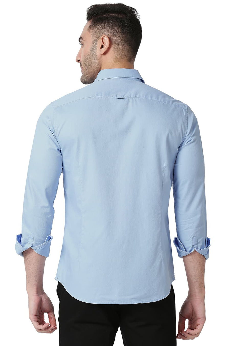 BASICS SLIM FIT SUMMER BLUE COTTON DOBBY SHIRT