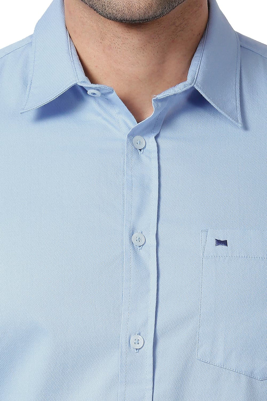 BASICS SLIM FIT SUMMER BLUE COTTON DOBBY SHIRT