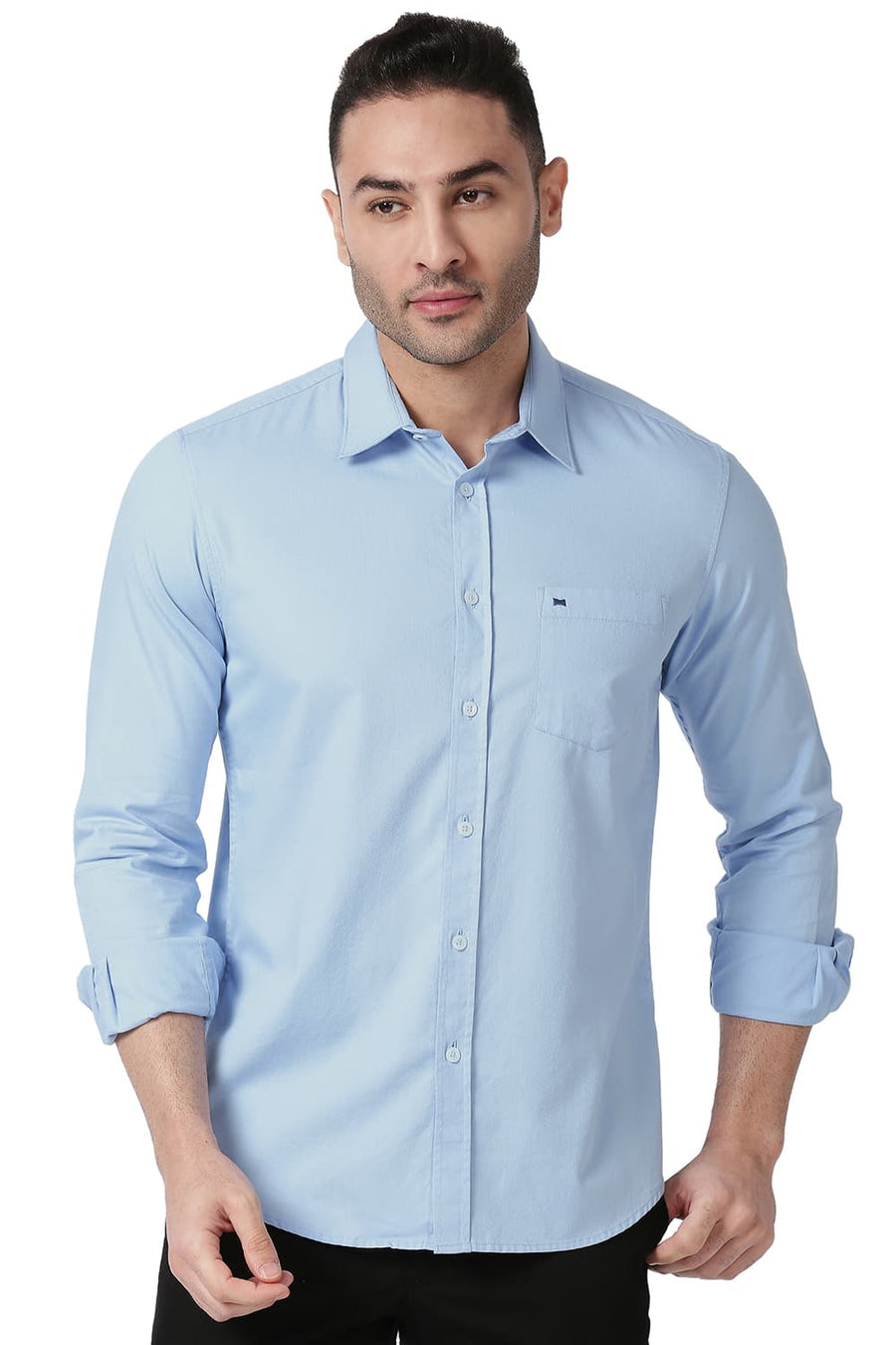 BASICS SLIM FIT SUMMER BLUE COTTON DOBBY SHIRT