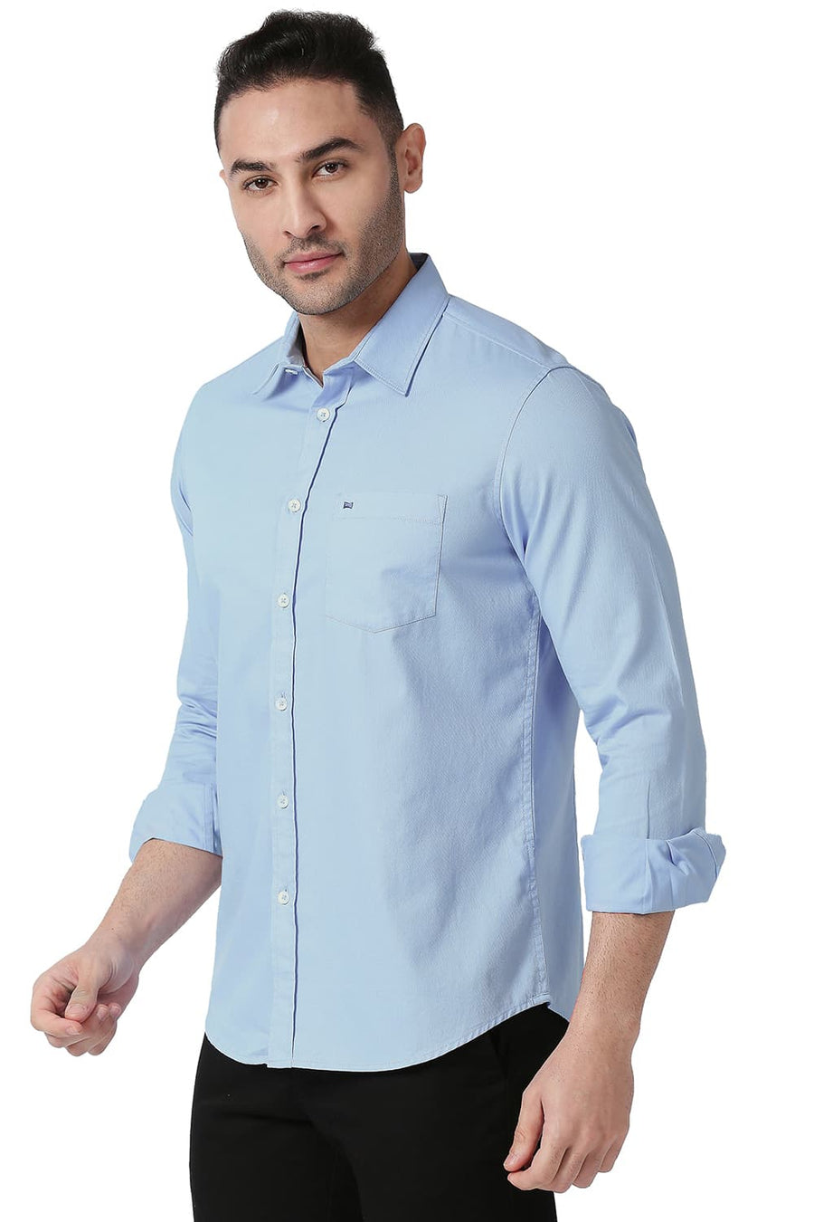 BASICS SLIM FIT SUMMER BLUE COTTON DOBBY SHIRT