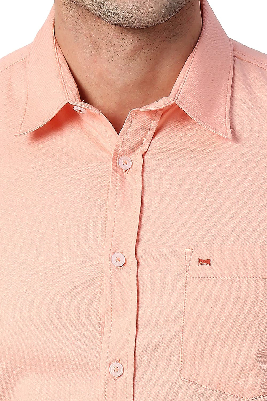BASICS SLIM FIT SALMON PEACH COTTON DOBBY SHIRT
