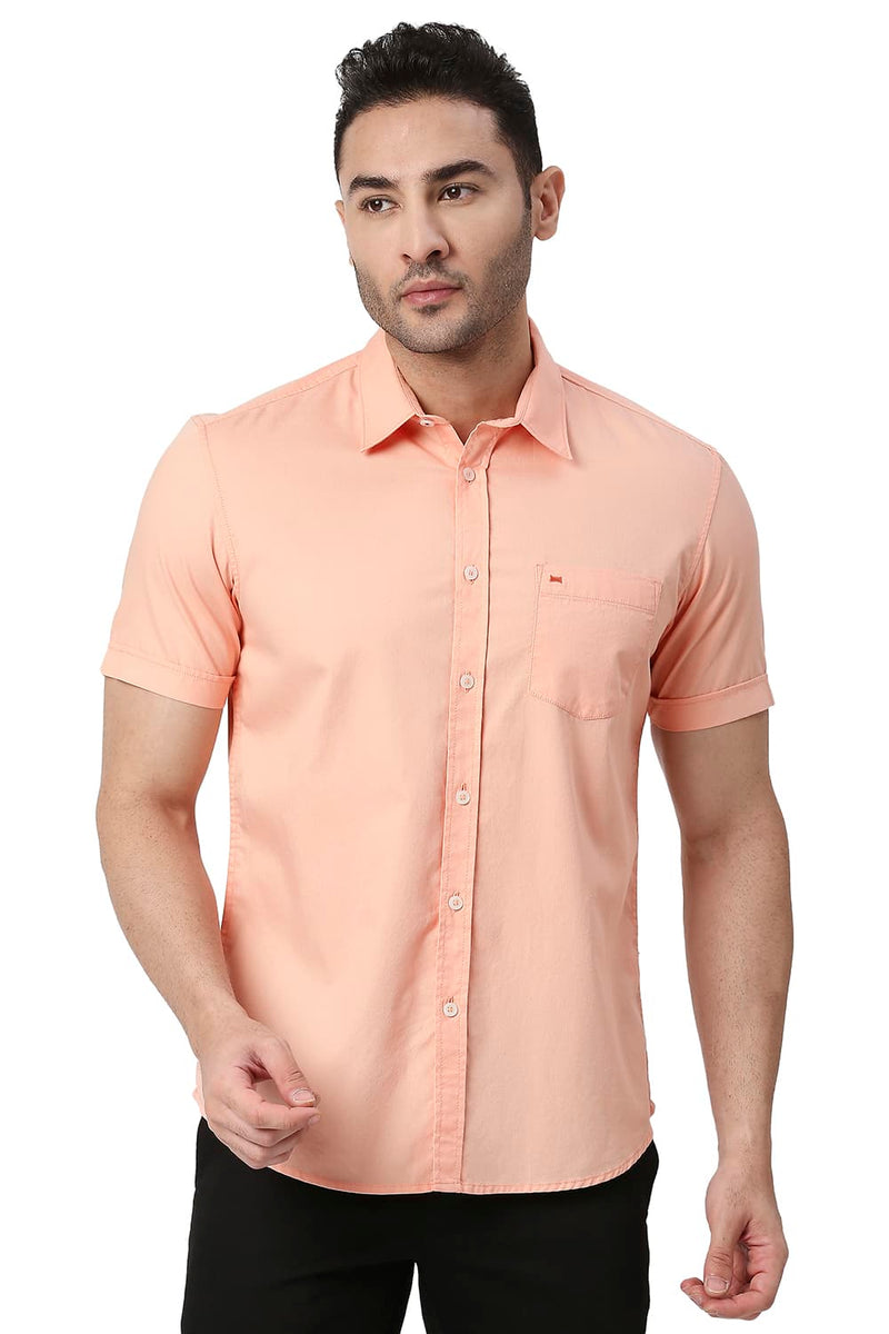 BASICS SLIM FIT COTTON DOBBY HALFSLEEVES SHIRT