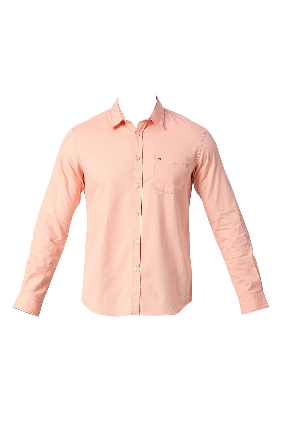 BASICS SLIM FIT SALMON PEACH COTTON DOBBY SHIRT