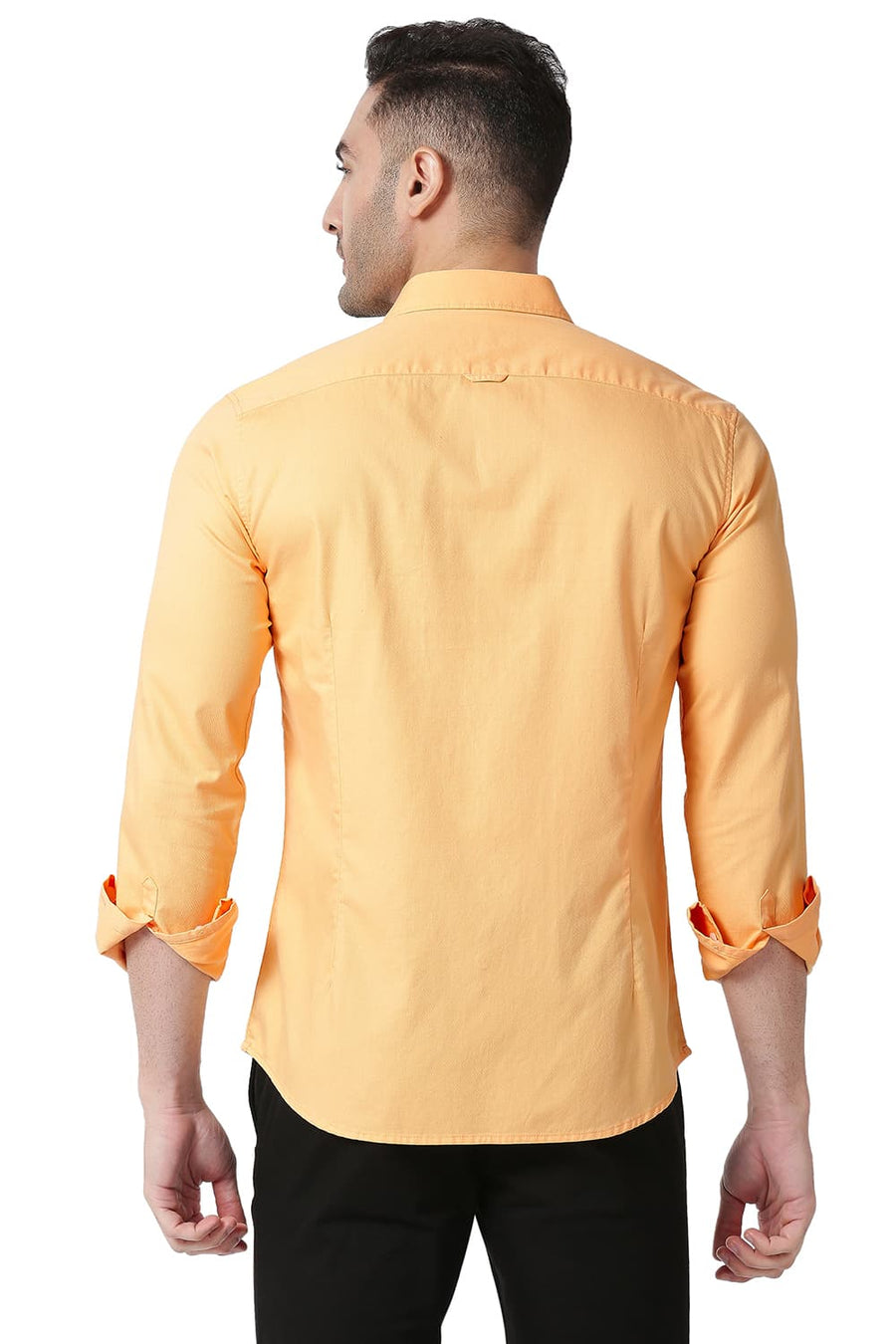 BASICS SLIM FIT APRICOT ORANGE COTTON DOBBY SHIRT