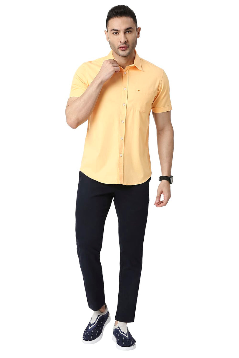 BASICS SLIM FIT COTTON DOBBY HALFSLEEVES SHIRT