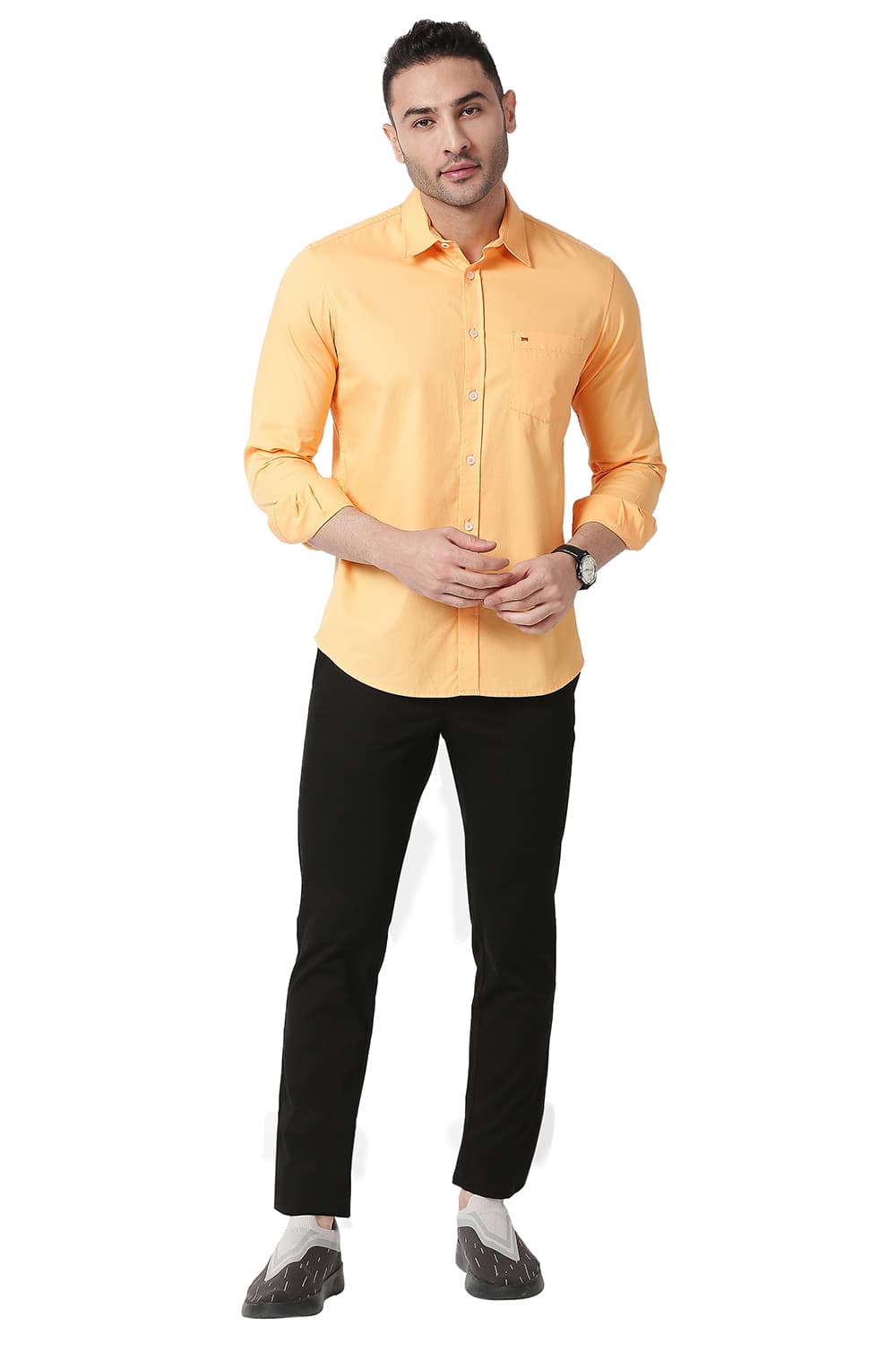 BASICS SLIM FIT COTTON DOBBY SHIRT