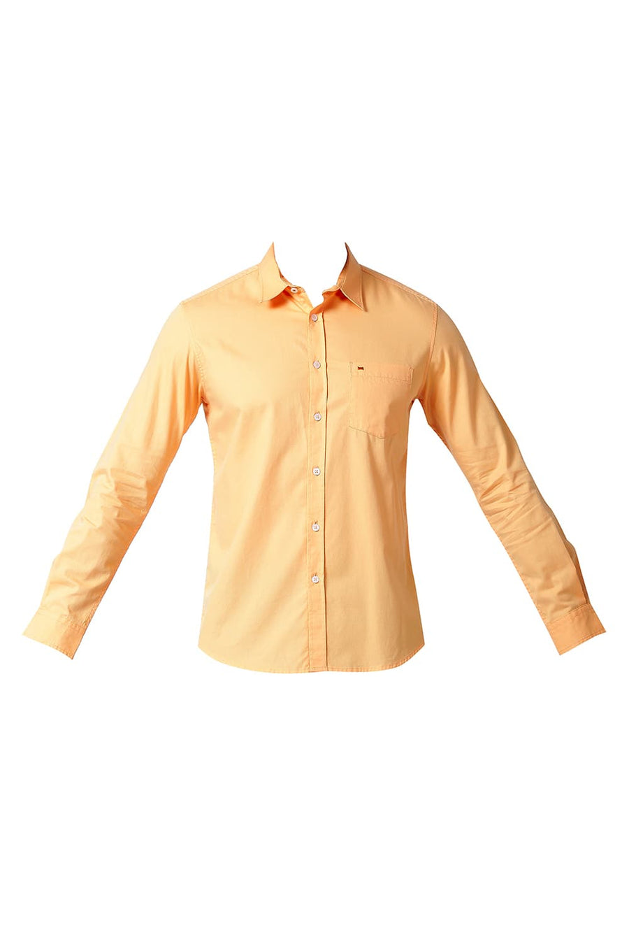 BASICS SLIM FIT APRICOT ORANGE COTTON DOBBY SHIRT