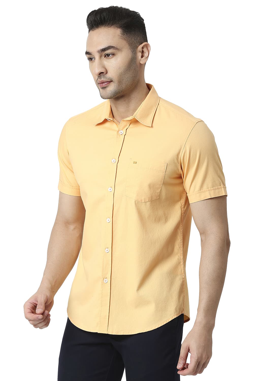 BASICS SLIM FIT COTTON DOBBY HALFSLEEVES SHIRT